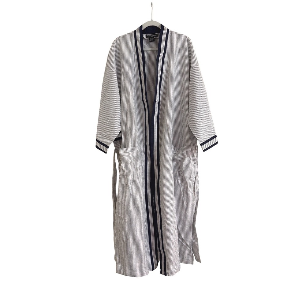 State O Maine Men's LT XLT Gray Stripe Cotton Blend Robe Belted Tall Lounge‎